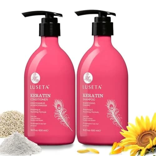 L LUSETA Keratin Shampoo & Conditioner Set 16.9 Fl Oz (2 Pack) | Color Safe for Damaged & Fine Hair thumbnail 1