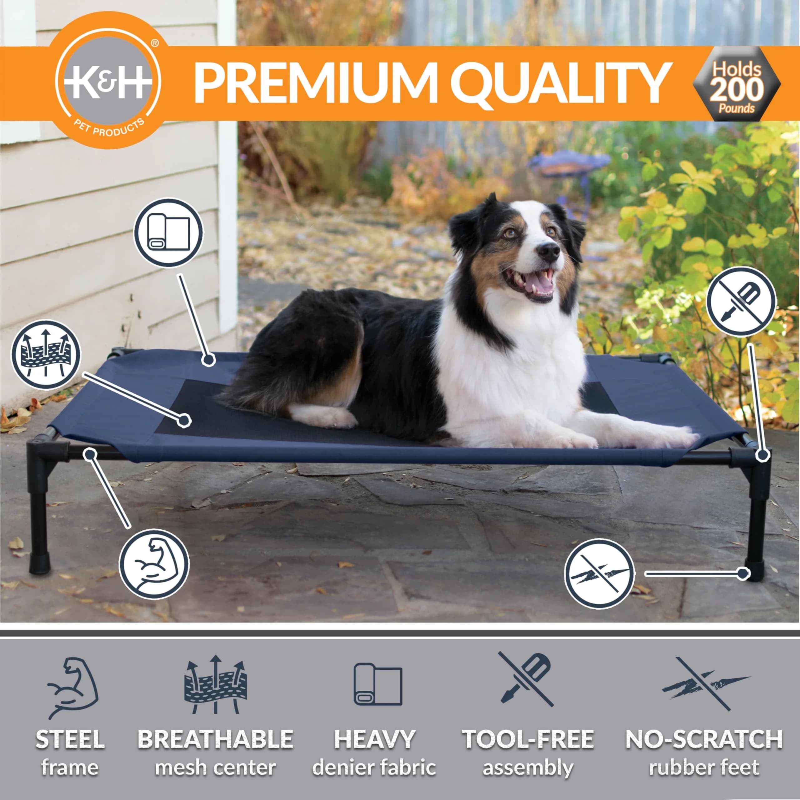 K&H Outdoor Elevated Dog Bed Cooling Raised Dog Bed Large 42x30in | Breathable Mesh Center Hammock Design - view 2