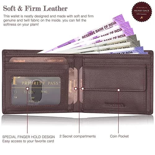 HORNBULL Brown Genuine Leather Bifold Wallet & Belt Combo for Men | 11.4cm x 9.4cm x 1.3cm (4.5in x 3.7in x 0.5in) thumbnail 6