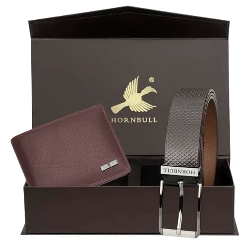 HORNBULL Brown Genuine Leather Bifold Wallet & Belt Combo for Men | 11.4cm x 9.4cm x 1.3cm (4.5in x 3.7in x 0.5in) thumbnail 2
