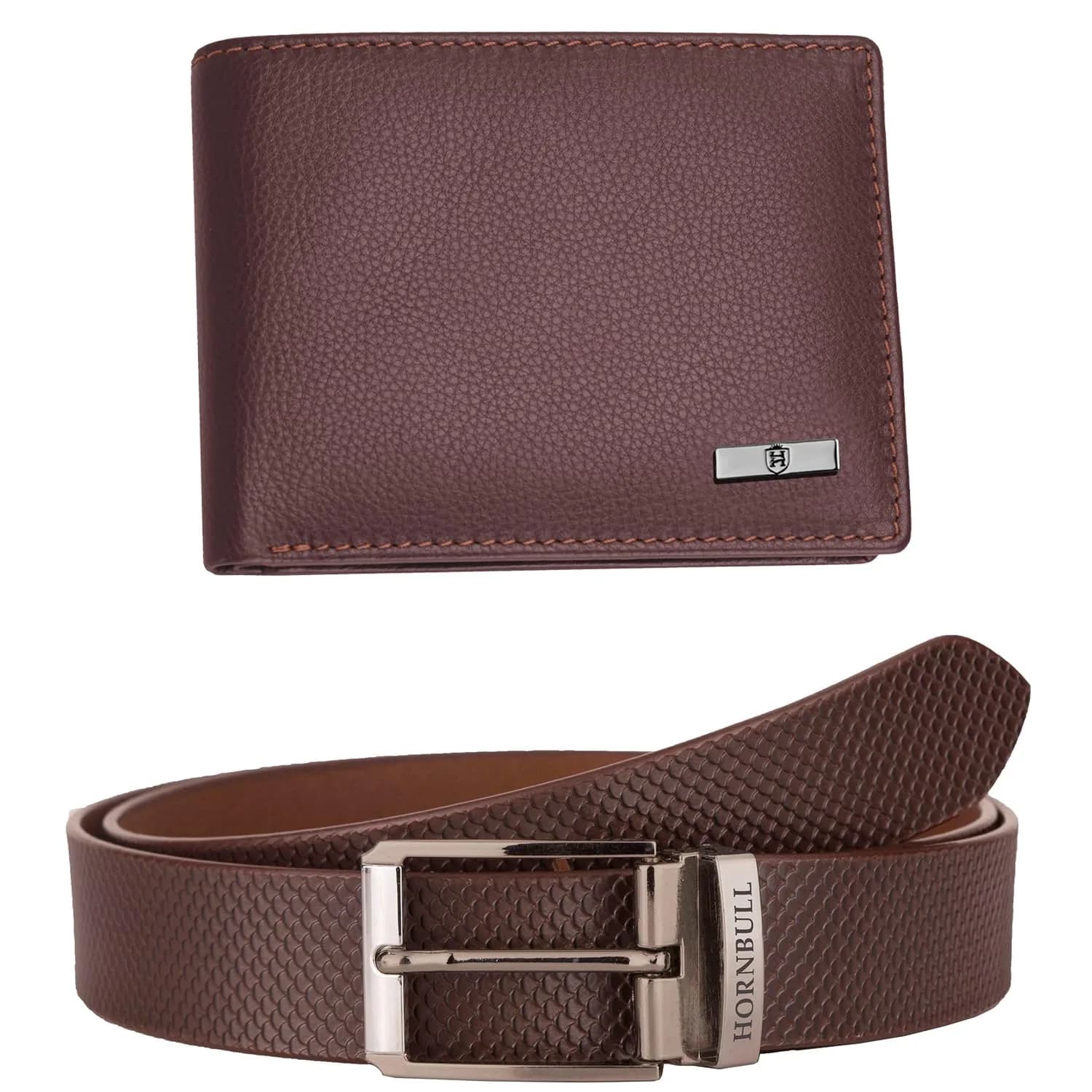 HORNBULL Brown Genuine Leather Bifold Wallet & Belt Combo for Men | 11.4cm x 9.4cm x 1.3cm (4.5in x 3.7in x 0.5in) - view 3