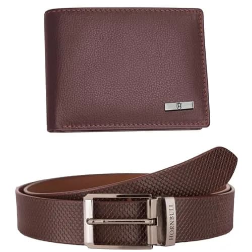 HORNBULL Brown Genuine Leather Bifold Wallet & Belt Combo for Men | 11.4cm x 9.4cm x 1.3cm (4.5in x 3.7in x 0.5in) thumbnail 3