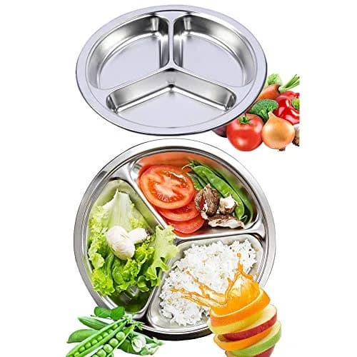 AIYoo 304 Stainless Steel Sectioned Dinner Plates Set of 2, 11 Inch (28cm) with 3 Compartments | Portion Control Metal Plates thumbnail 1