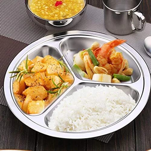 AIYoo 304 Stainless Steel Sectioned Dinner Plates Set of 2, 11 Inch (28cm) with 3 Compartments | Portion Control Metal Plates thumbnail 6