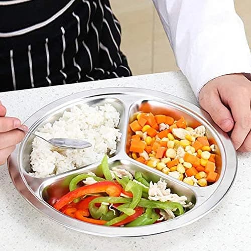 AIYoo 304 Stainless Steel Sectioned Dinner Plates Set of 2, 11 Inch (28cm) with 3 Compartments | Portion Control Metal Plates thumbnail 7