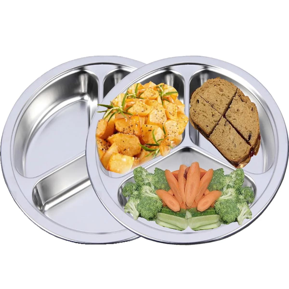 AIYoo Stainless Steel Divided Plates 2 Pack 24 cm (9.5 Inch) | Portion Control Plates for Adults — 9.5 Inch (3 Sections)