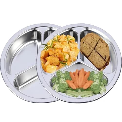 AIYoo Stainless Steel Divided Plates 2 Pack 24 cm (9.5 Inch) | Portion Control Plates for Adults thumbnail 1