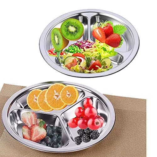 AIYoo Stainless Steel Divided Plates 2 Pack 24 cm (9.5 Inch) | Portion Control Plates for Adults thumbnail 5