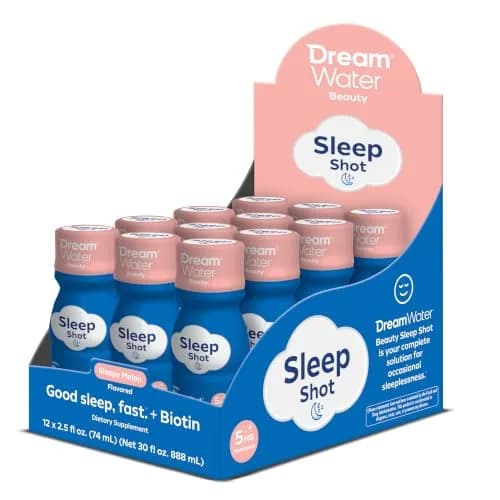 Dream Water Beauty Sleep Aid Drink Supplement; Melatonin 5mg, GABA, 5-HTP, Plus Biotin for Healthy Skin, Hair and Nails; 2.5 oz Liquid Sleep Shots, Zen Tonic 12-Count | Supports Restful Sleep & Skin thumbnail 1