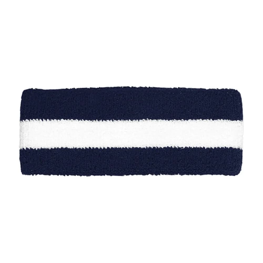 Armycrew Cotton Terry Cloth Stretchy Stripe Sports Headband - Yellow White (5cm x 17cm) — NAVY WHITE / One Size