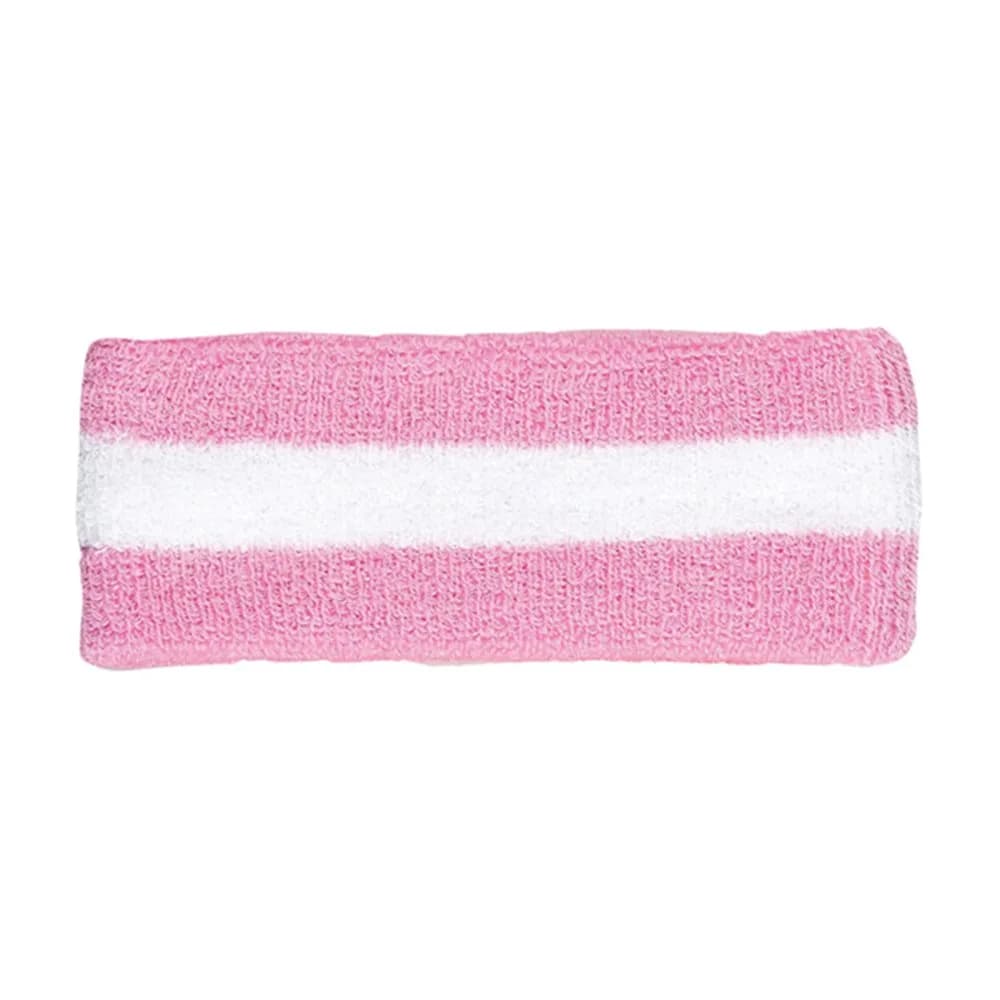 Armycrew Pink White Stripe Sports Headband 5cm (2in) | Sweat-Wicking Terry Cloth for Tennis - main product image