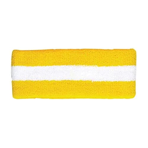 Armycrew Cotton Terry Cloth Stretchy Stripe Sports Headband - Yellow White (5cm x 17cm) thumbnail 1
