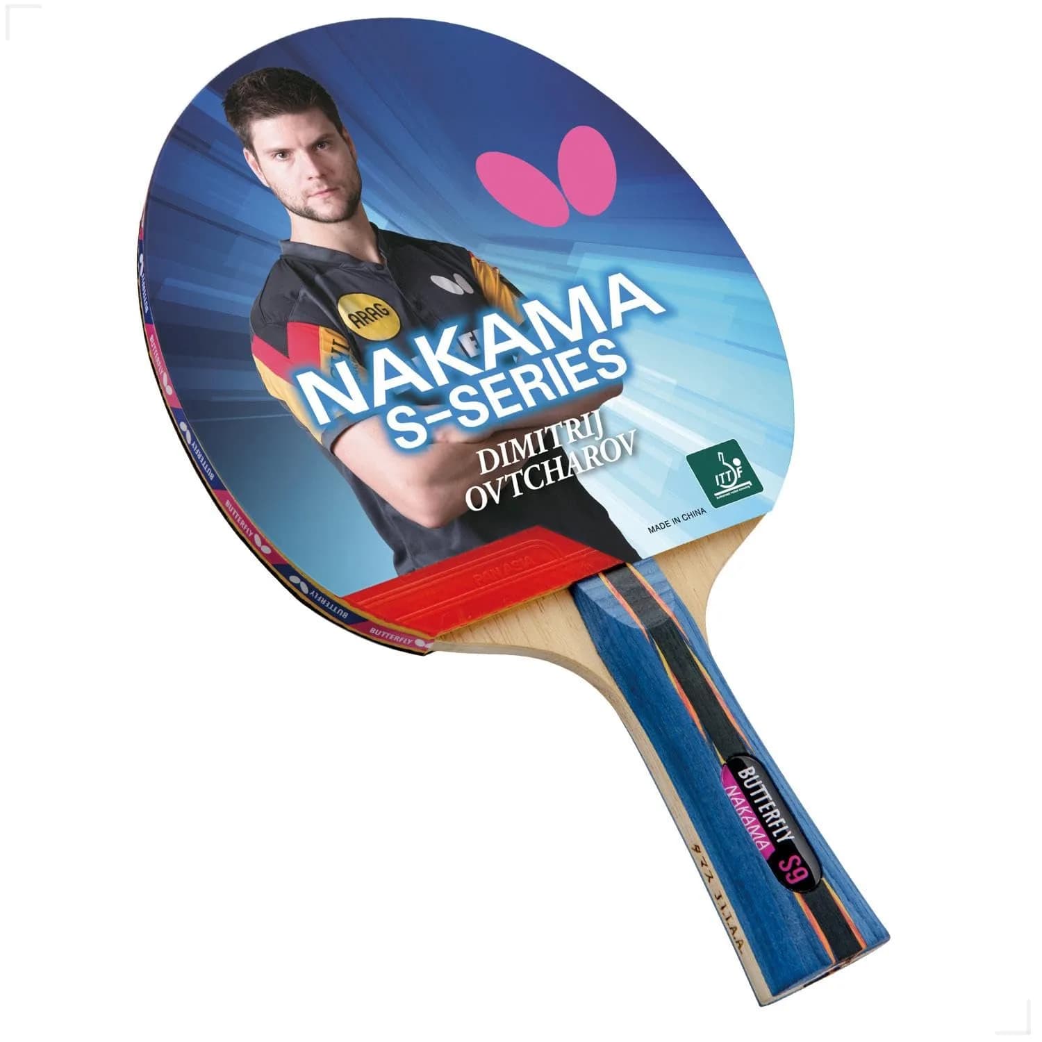 Butterfly Nakama S-9 Table Tennis Racket – ITTF Approved Ping Pong Paddle – Pan Asia Rubber & Thick Sponge Layer (6.5 in x 1 in x 11 in) - main product image