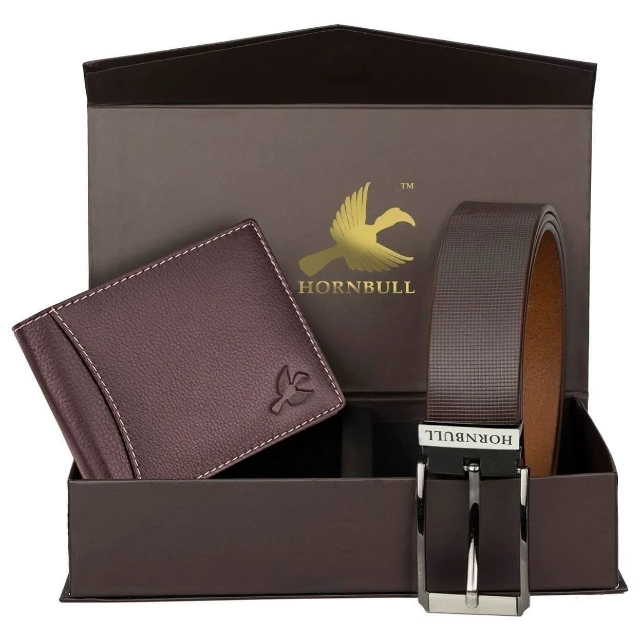 HORNBULL Men's Leather Wallet and Belt Combo Gift Set | Brown, Bi-Fold Wallet with Adjustable Belt | 2-Piece Set - view 2