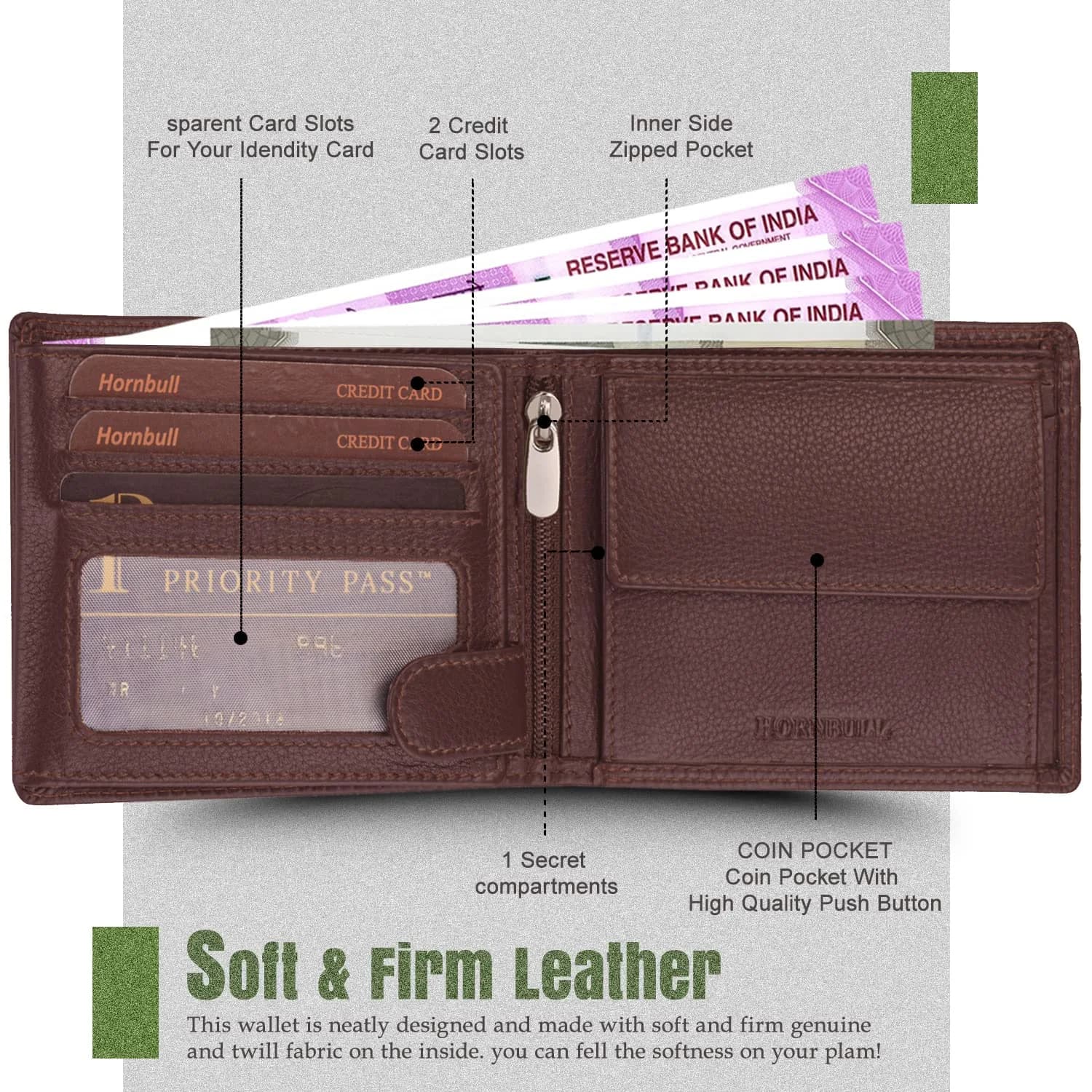 HORNBULL Men's Leather Wallet and Belt Combo Gift Set | Brown, Bi-Fold Wallet with Adjustable Belt | 2-Piece Set - view 4