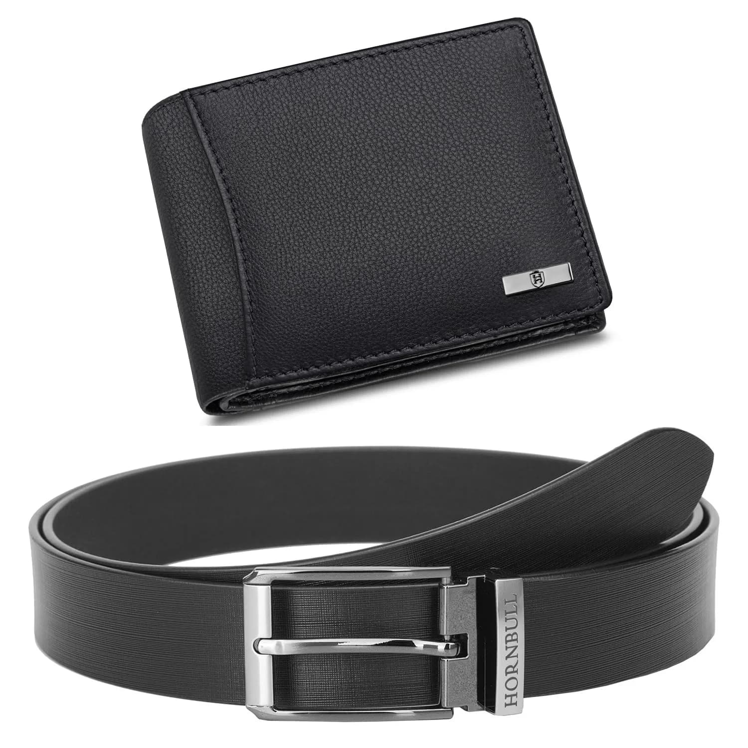 HORNBULL Men's Leather Bifold Wallet and Belt Combo Gift Set | Black | 114mm x 13mm x 94mm - main product image