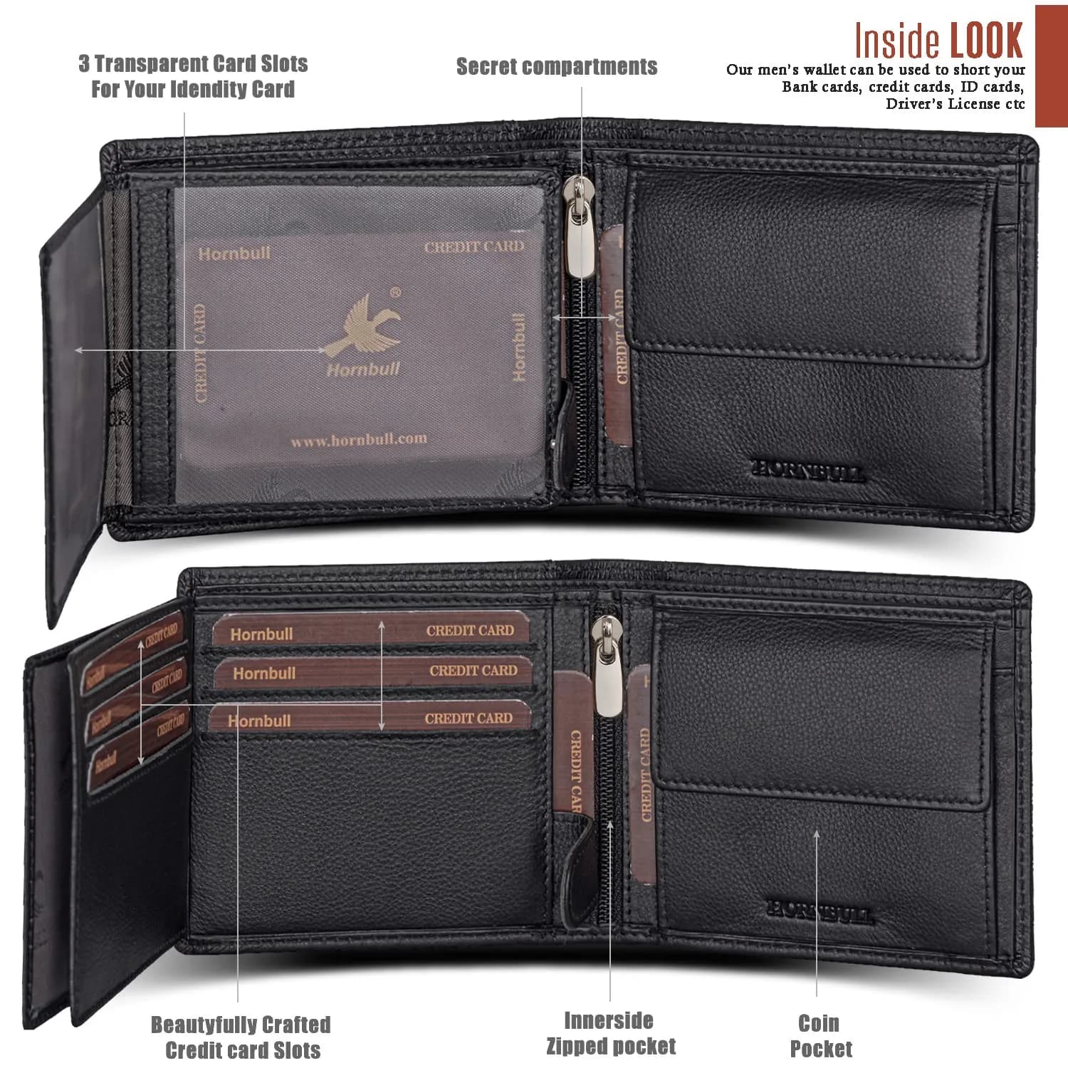 HORNBULL Men's Leather Bifold Wallet and Belt Combo Gift Set | Black | 114mm x 13mm x 94mm - view 5