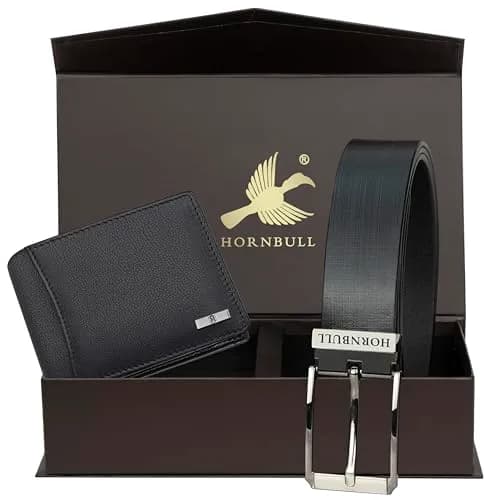 HORNBULL Men's Leather Bifold Wallet and Belt Combo Gift Set | Black | 114mm x 13mm x 94mm thumbnail 2