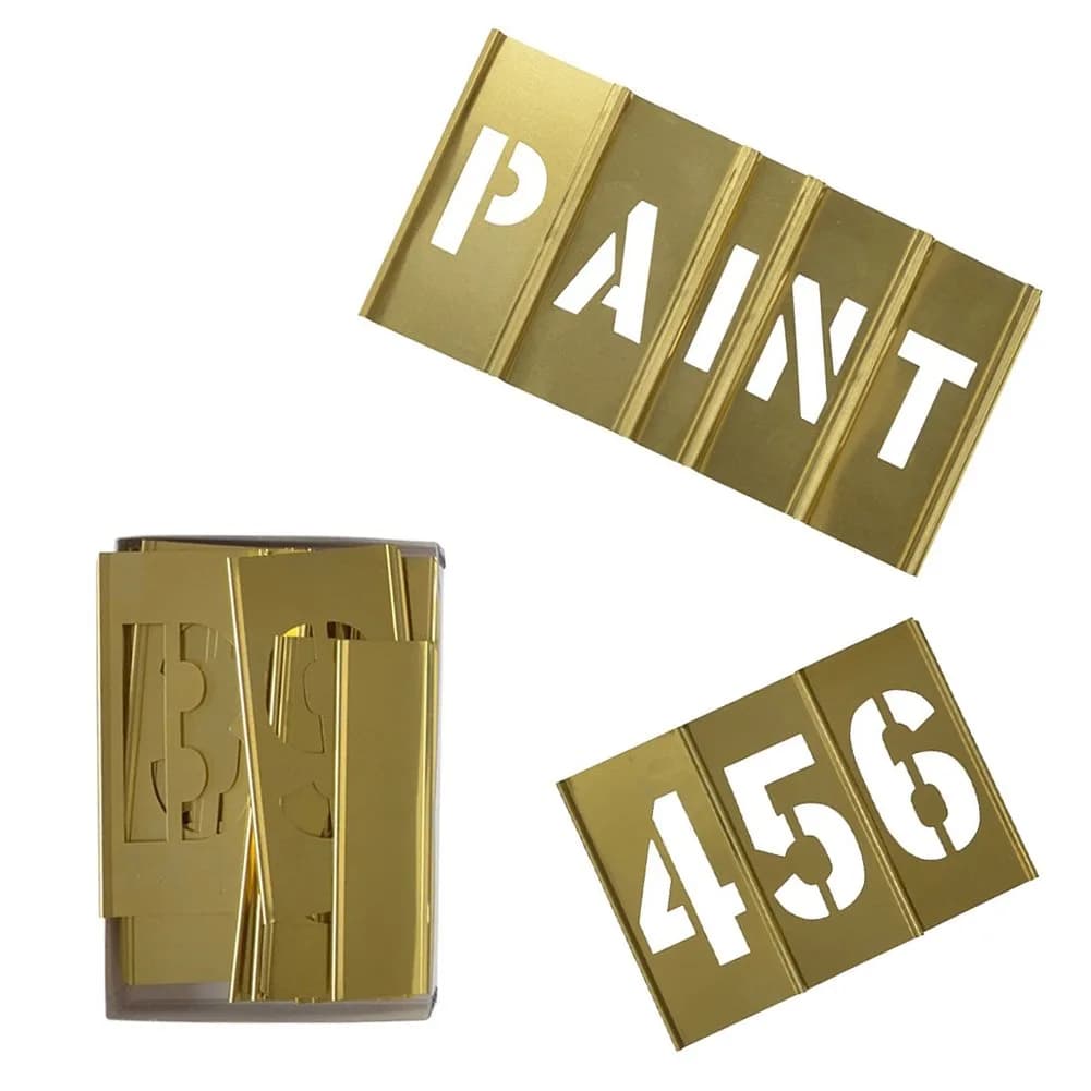Deezio Brass Interlocking Stencil Set 1" Character Height (26 Letters, 10 Numbers, Punctuation) | Durable & Solvent Resistant — 1inch(46piece)
