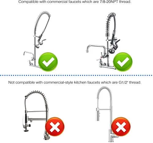 JZBRAIN Commercial Sink Sprayer Pre Rinse Spray Valve 1.42 GPM | High Pressure Dishwash Nozzle with Handle, Chrome Polished (Black) thumbnail 6