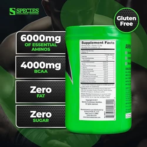 Species Nutrition BCAA & EAA Amino Acids Powder, Blue Raspberry, 30 Servings | Supports Muscle Growth & Recovery thumbnail 3
