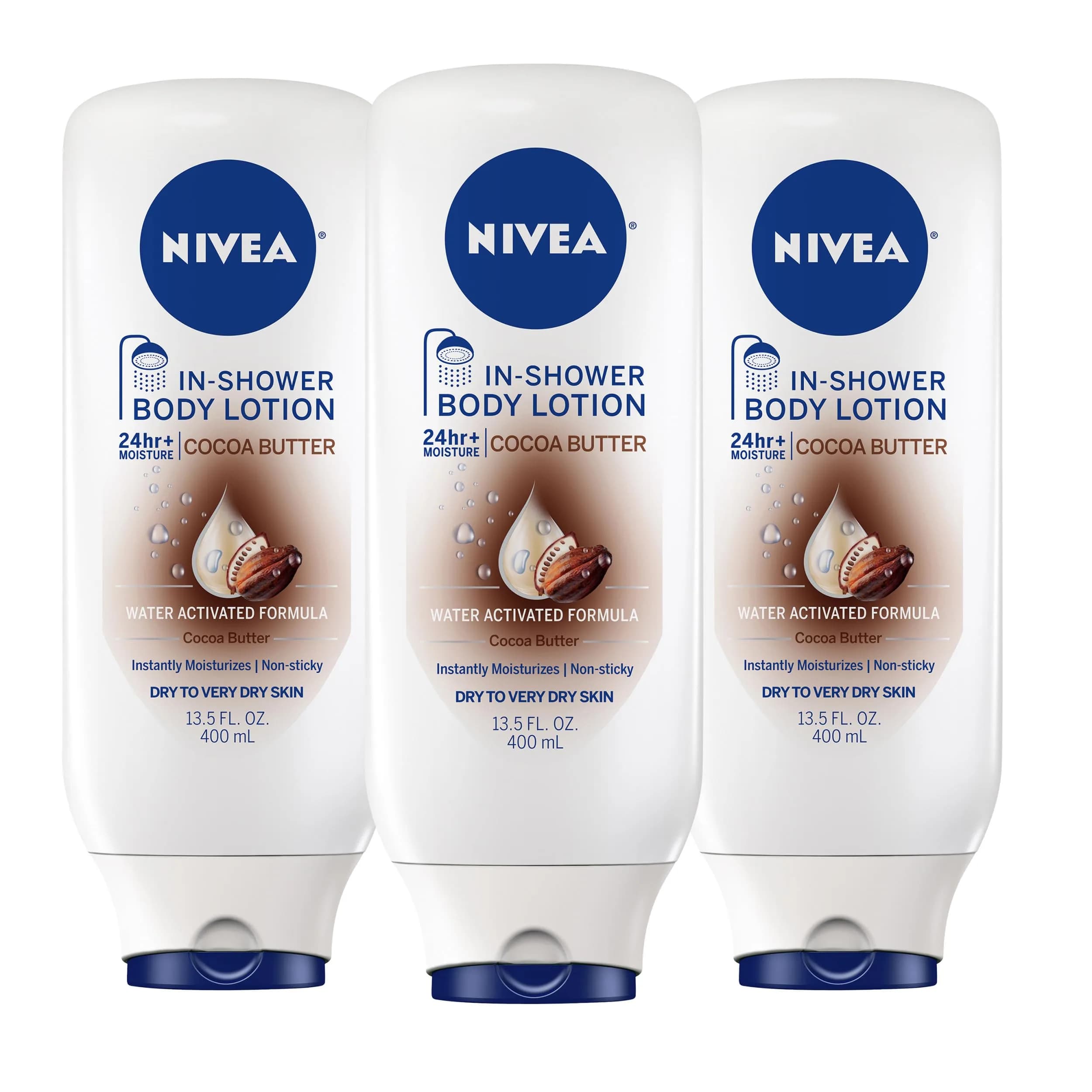 NIVEA Nourishing In Shower Body Lotion Cocoa Butter 405ml (13.5 Fl Oz) Pack of 3 | Moisturizes Instantly for Dry Skin
