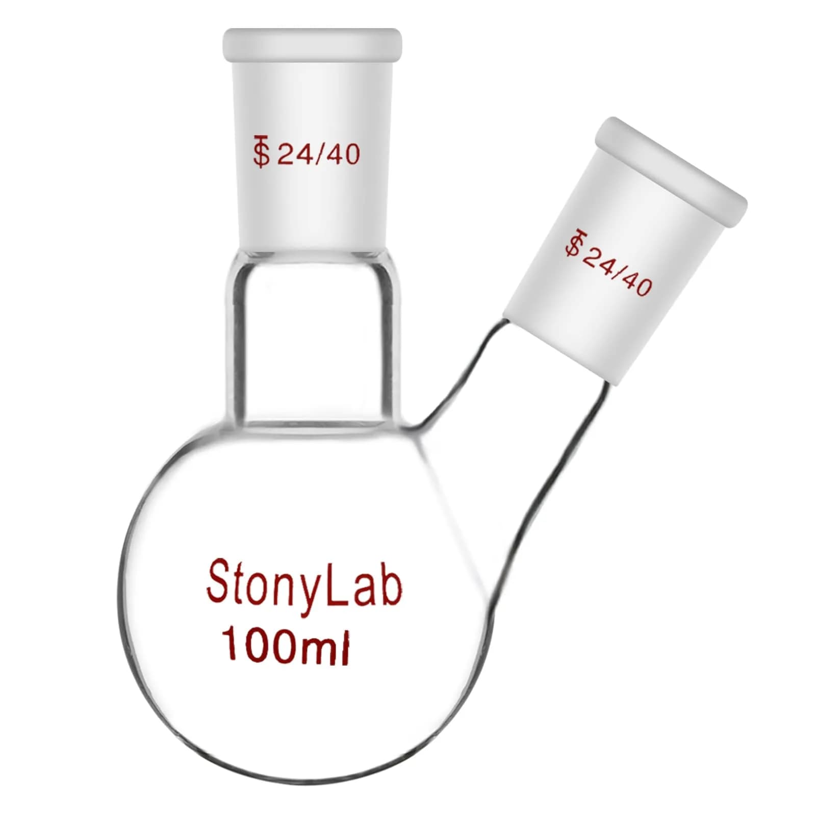 StonyLab Glass Heavy Wall 2 Neck Round Bottom Flask 100 ml | Borosilicate Lab Flask for Chemical Reactions - main product image