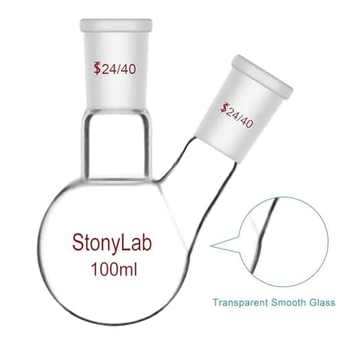 StonyLab Glass Heavy Wall 2 Neck Round Bottom Flask 100 ml | Borosilicate Lab Flask for Chemical Reactions thumbnail 5