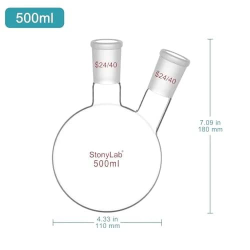 StonyLab Glass Heavy Wall 2 Neck Round Bottom Flask 500ml | Borosilicate Labware for Chemical Experiments thumbnail 2