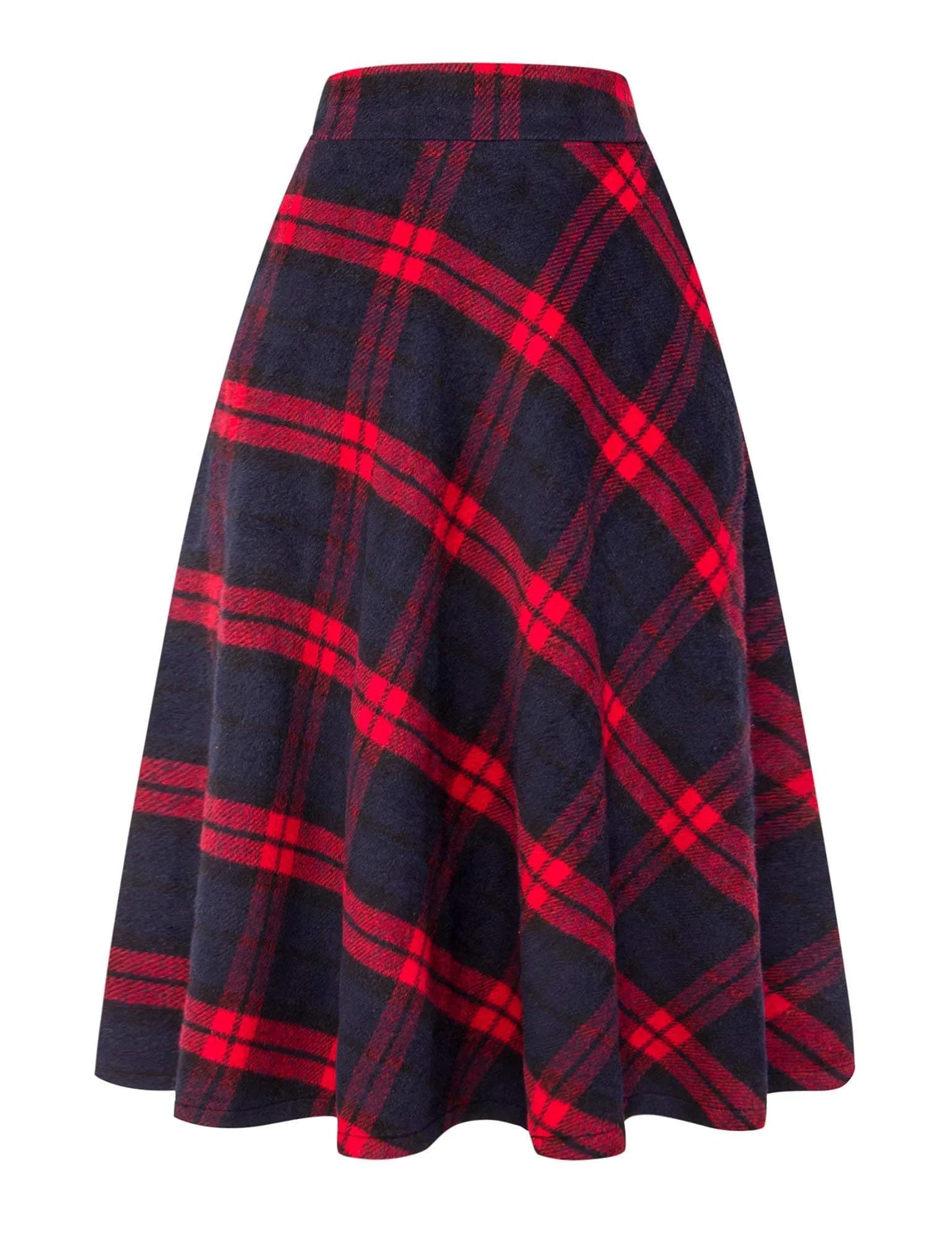 IDEALSANXUN Long Red Wool Maxi Skirt for Women Fall Winter | High Waist Plaid Tartan