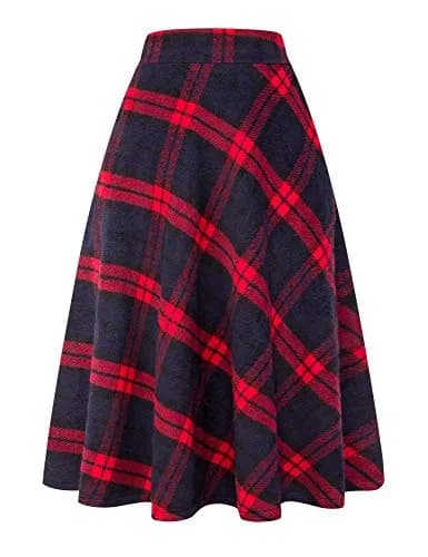 IDEALSANXUN Long Red Wool Maxi Skirt for Women Fall Winter | High Waist Plaid Tartan thumbnail 1