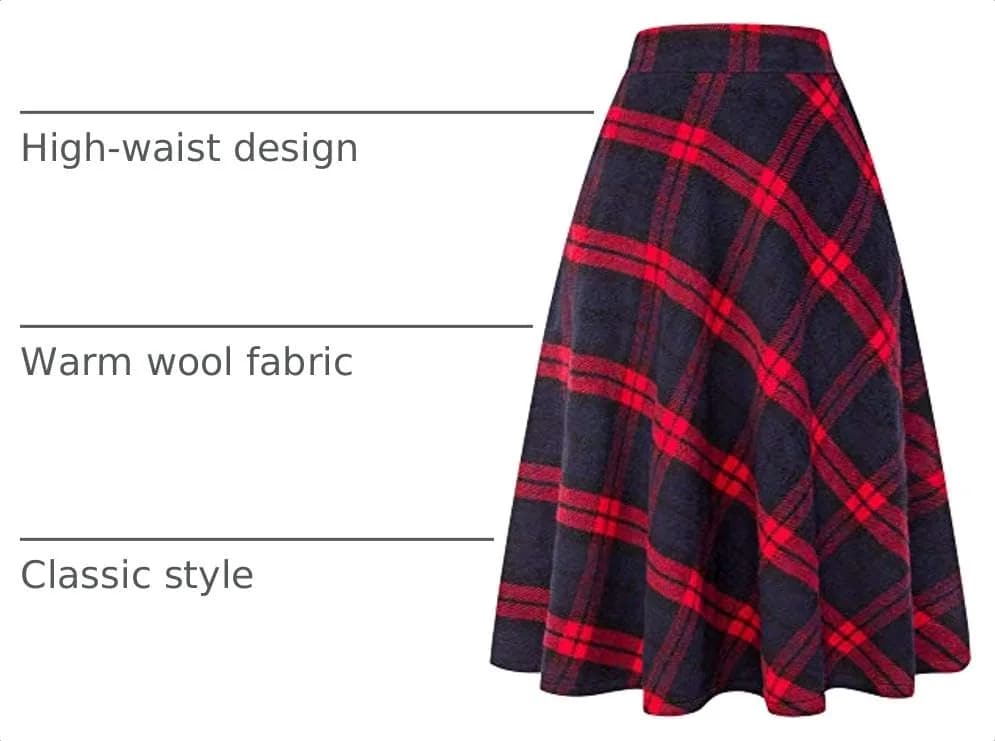 IDEALSANXUN Long Red Wool Maxi Skirt for Women Fall Winter | High Waist Plaid Tartan thumbnail 5