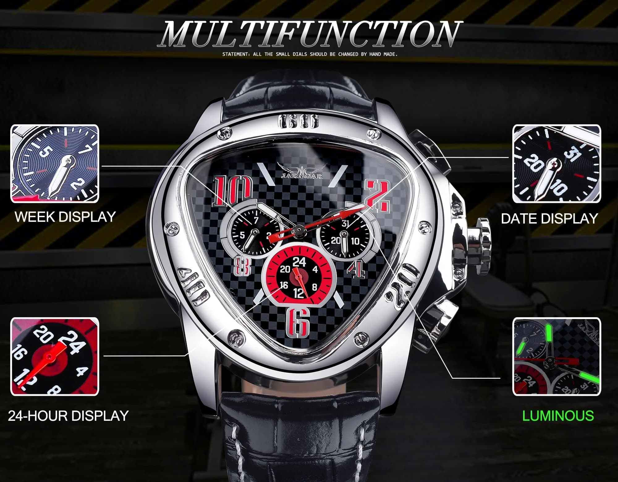FORSINING Jaragar Automatic Mechanical Watch for Men | 45mm Stainless Steel Case, Genuine Leather Strap, 30M Water Resistance - view 4