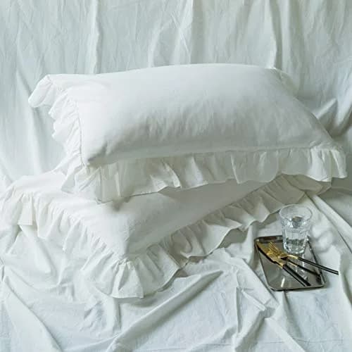 SUSYBAO White Vintage Ruffle Duvet Cover Queen 100% Washed Cotton | Farmhouse Shabby Chic Bedding thumbnail 7
