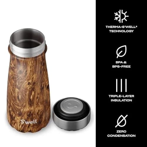 S'well Stainless Steel Traveler 16 Fl Oz Teakwood | Keeps Drinks Cold 24H & Hot 12H, BPA-Free thumbnail 3
