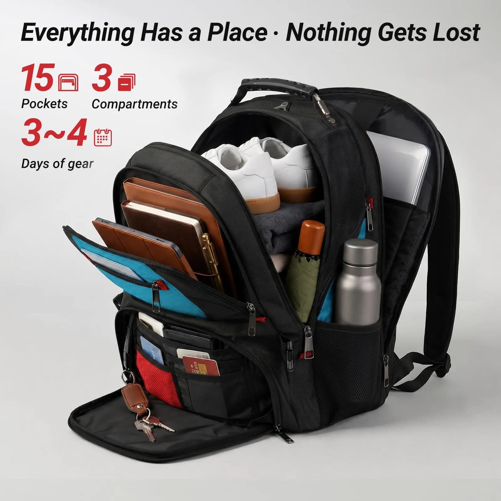 YOREPEK Large Laptop Backpack for Men, Heavy Duty Travel Backpack 49cm (19.3") | TSA Approved Carry-On - view 3