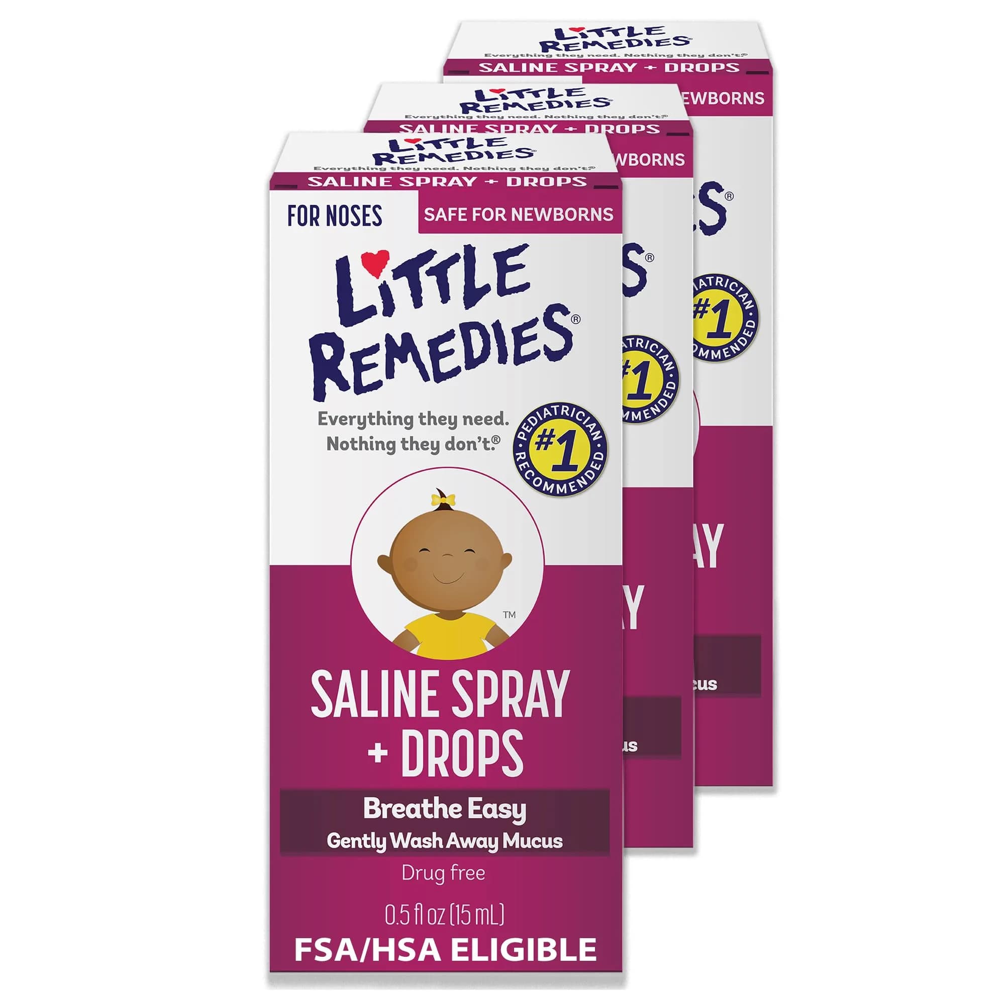 Little Remedies Sterile Saline Nasal Spray & Drops 0.5 Fl Oz (Pack of 3) | Drug-Free Relief - main product image