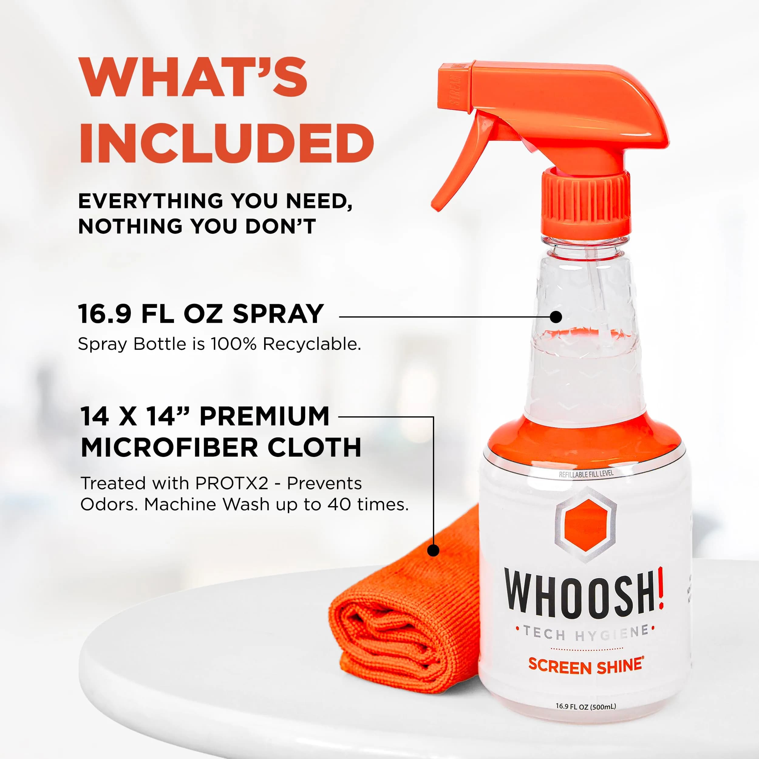 WHOOSH! Screen Shine Pro TV Screen Cleaner 500ml (16.9 Fl Oz) | Streak-Free Electronics Cleaning Kit - view 2