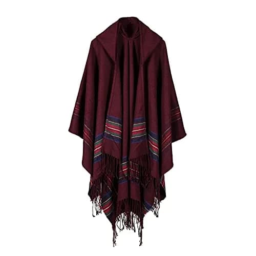 Bakerdani Poncho with Hood Pashmina Cardigans Blanket Shawls with Tassels | Oversized Winter Wrap for Women thumbnail 1