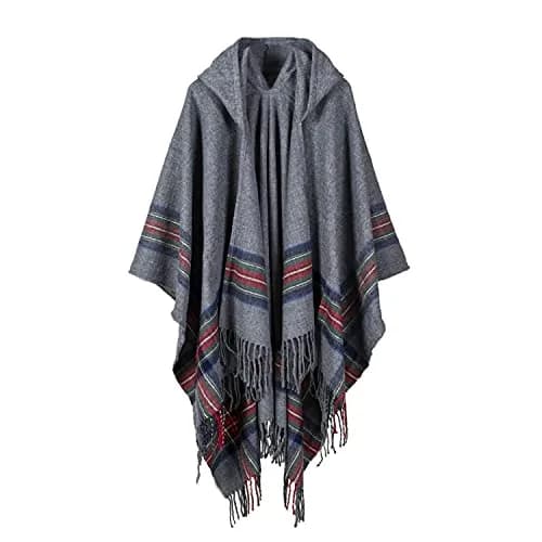 Bakerdani Poncho with Hood Pashmina Cardigans Blanket Shawls with Tassels | Oversized Wool Wrap for Women thumbnail 1