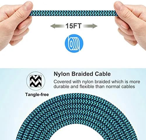 RoFI Black Micro USB Cable 4.57m (15ft) | Fast Charging 3A, Durable Nylon Braided Cord thumbnail 3