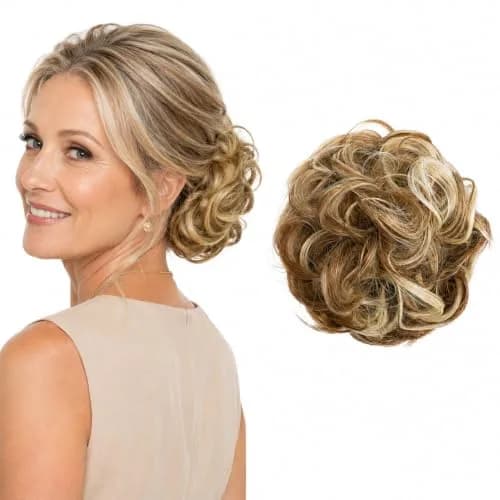 CAISHA Synthetic Scrunchie Donut Hair Piece Updo Brown Blond Mix G32E | Heat-Resistant, Washable, Real-Hair Feel thumbnail 1
