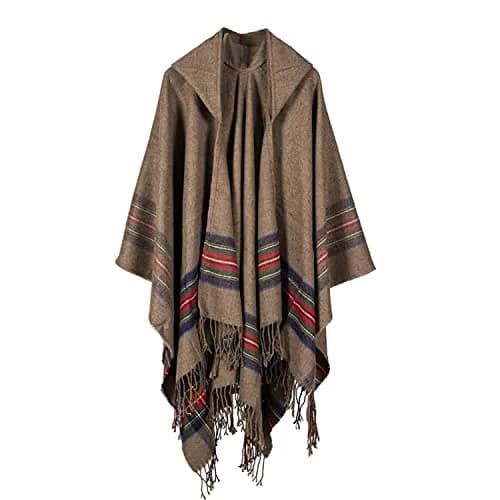 Bakerdani Poncho with Hood Pashmina Cardigans Blanket Shawls with Tassels | Oversized Wool & Acrylic Wrap for Women thumbnail 1