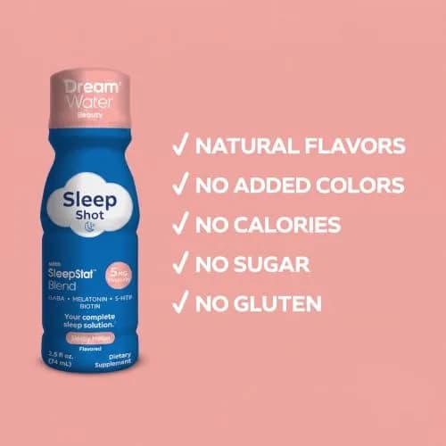 Dream Water Beauty Sleep Aid Drink Supplement; Melatonin 5mg, GABA, 5-HTP, Plus Biotin for Healthy Skin, Hair and Nails; 2.5 oz Liquid Sleep Shots, Sleepy Melon 24-Count | Supports Restful Sleep & Skin Health thumbnail 4