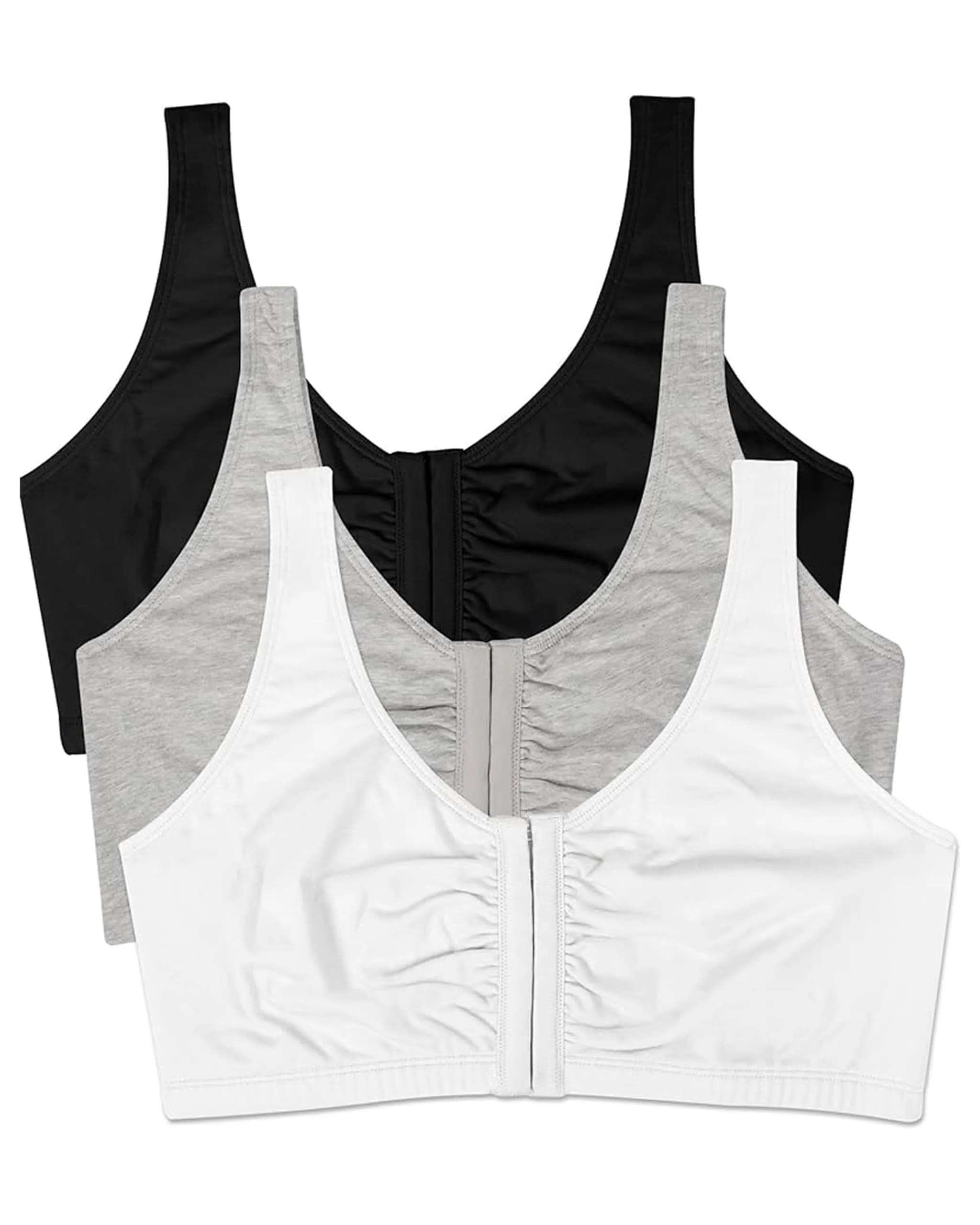 Fruit of the Loom Women's Front-Close Sports Bra Multi-Pack | Soft Cotton, Easy On & Off, Full Coverage (70-120 chars)