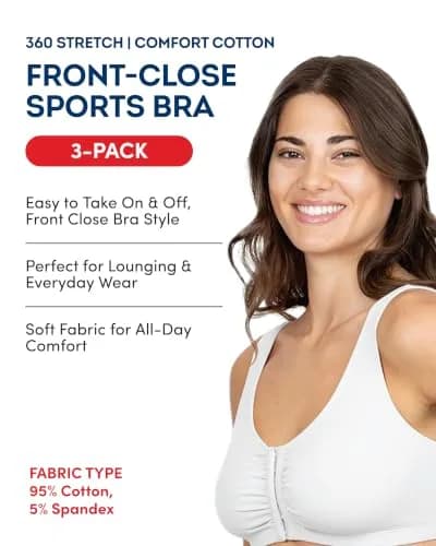 Fruit of the Loom Women's Front-Close Sports Bra Multi-Pack | Soft Cotton, Easy On & Off, Full Coverage (70-120 chars) thumbnail 3