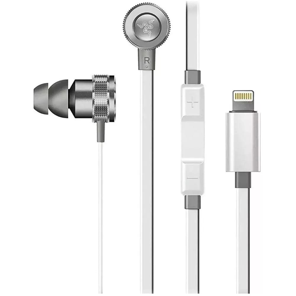 Razer Hammerhead Earbuds for iOS: DAC - Custom-Tuned Dual-Driver Technology - Aluminum Frame - Lightning Connector - Mercury White — White