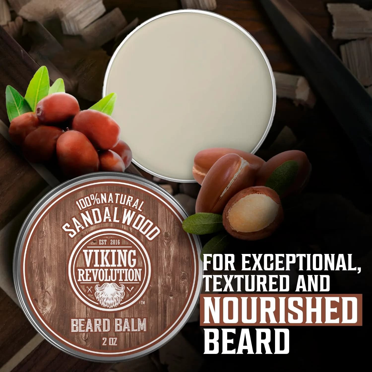 Viking Revolution Sandalwood Beard Balm - Beard Butter for Men, 50ml (1.7 Fl Oz) | Tames & Softens Beard - view 5