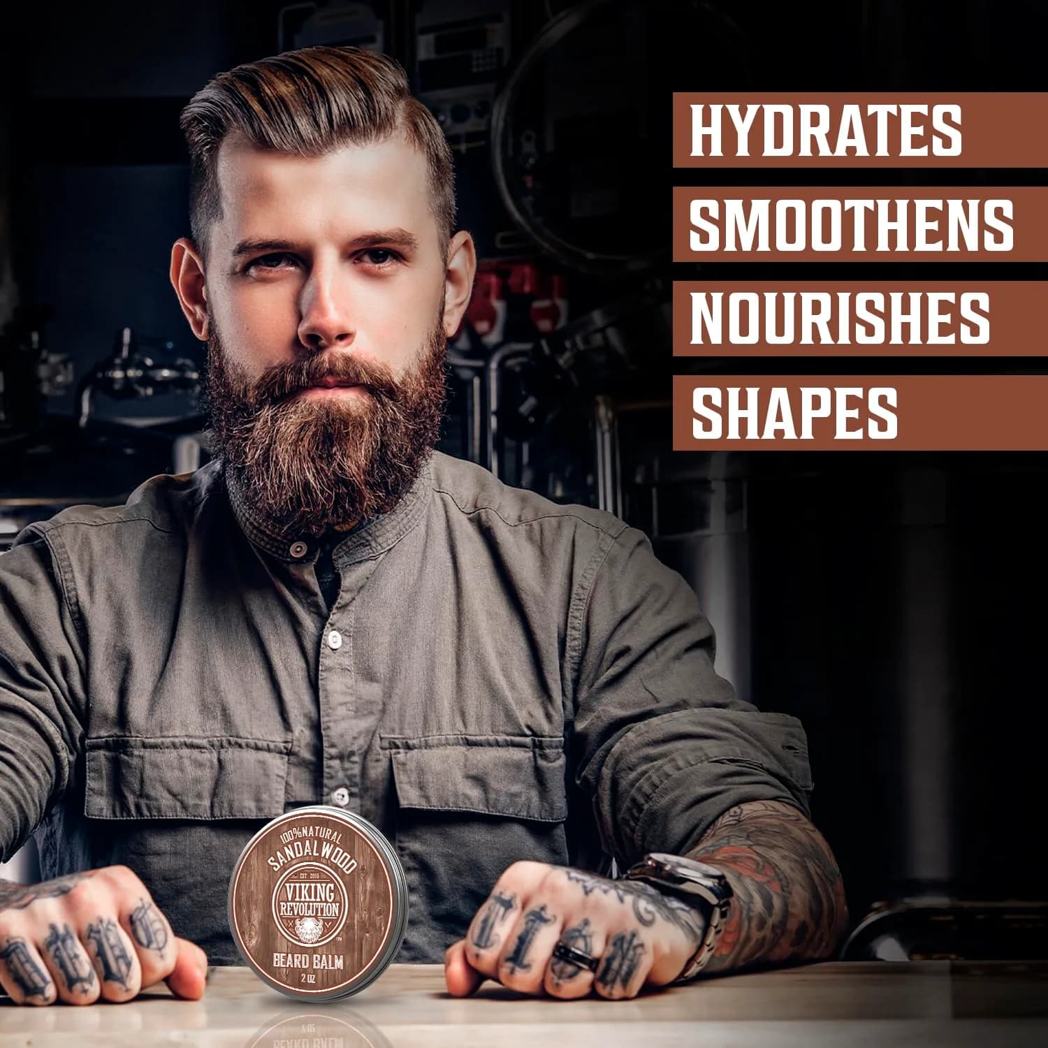 Viking Revolution Sandalwood Beard Balm - Beard Butter for Men, 50ml (1.7 Fl Oz) | Tames & Softens Beard - view 2