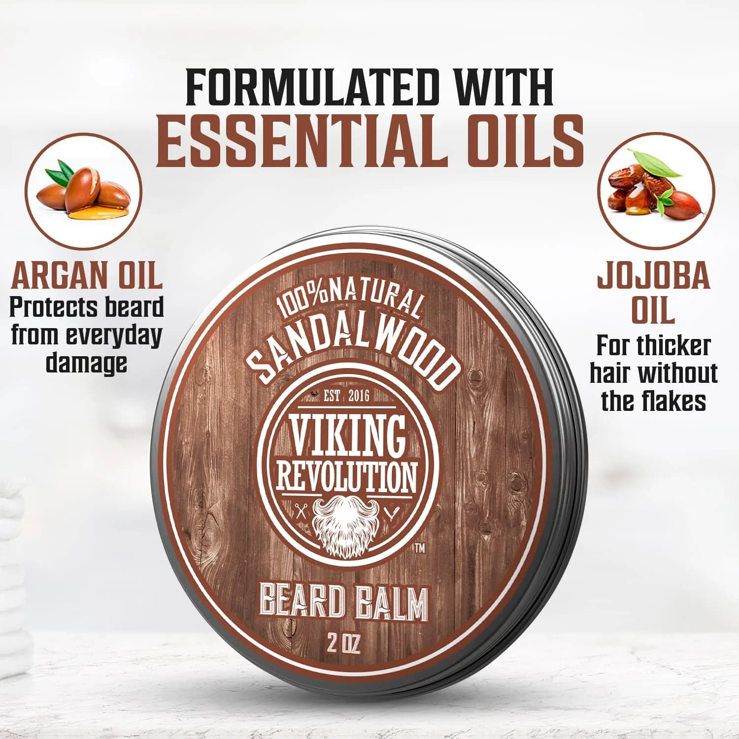 Viking Revolution Sandalwood Beard Balm - Beard Butter for Men, 50ml (1.7 Fl Oz) | Tames & Softens Beard - view 3